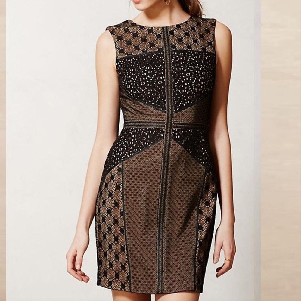 Anthropologie Black Heartloom Topography Cocktail Dress, Size Small